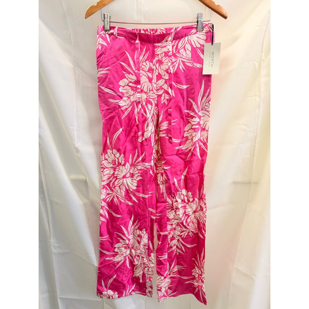 Worth New York 100% Silk Flamingo Cream Maui Pants Whimsical Fun Beach Vacation
